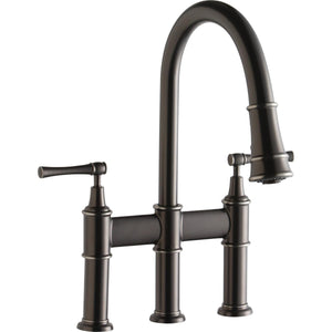 Alternate Image for Elkay LKEC2037AS Explore Three Hole Bridge Faucet with Pull-down Spray and Lever Handles Antique Steel