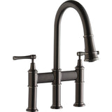 Elkay LKEC2037AS Explore Three Hole Bridge Faucet with Pull-down Spray and Lever Handles Antique Steel - The Sink Boutique