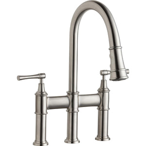 Alternate Image for Elkay LKEC2037LS Explore Three Hole Bridge Faucet with Pull-down Spray and Lever Handles Lustrous Steel