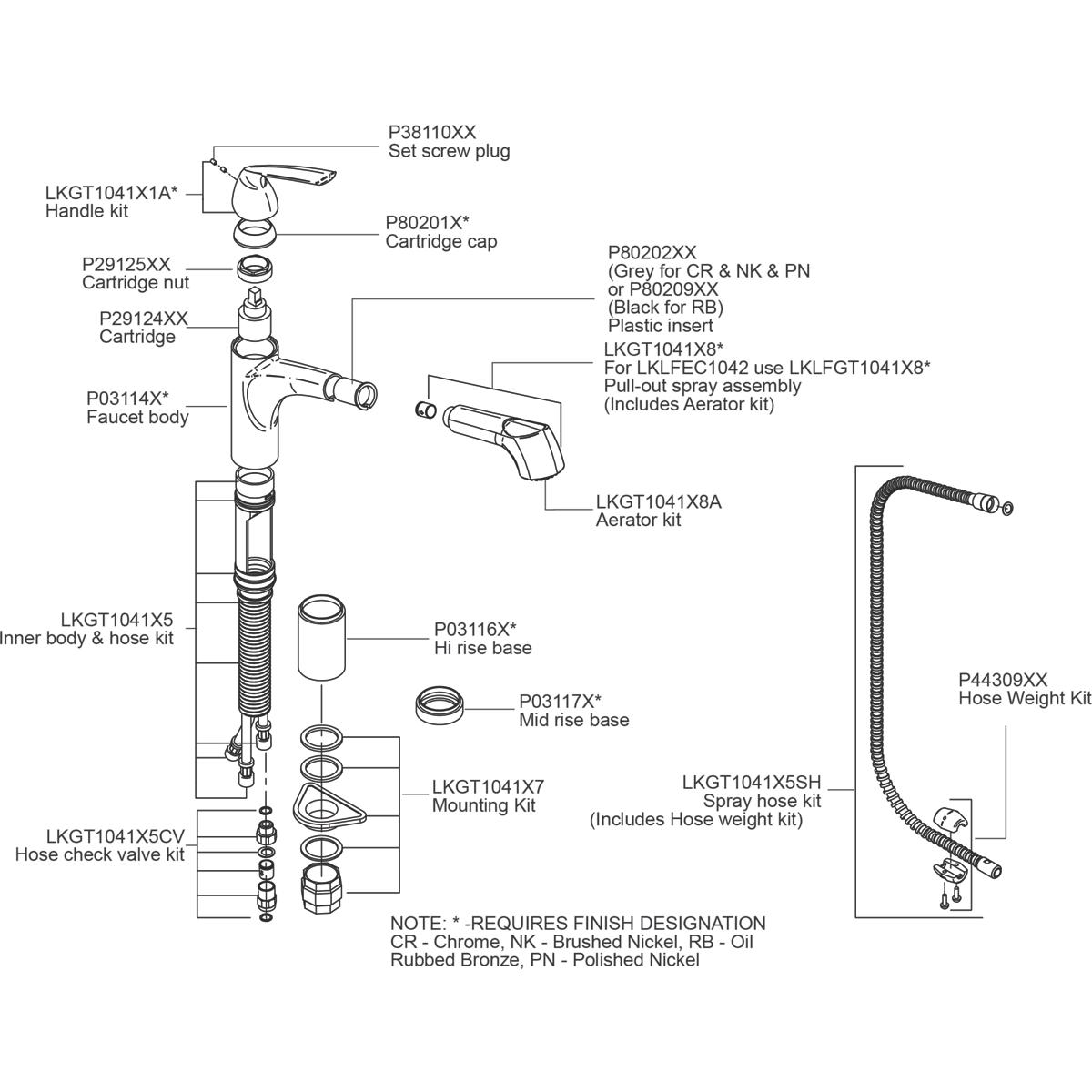 Elkay LKGT1041NK Gourmet Single Hole Kitchen Faucet Pull-out Spray and Lever Handle with Hi and Mid-rise Base Options Brushed Nickel - The Sink Boutique
