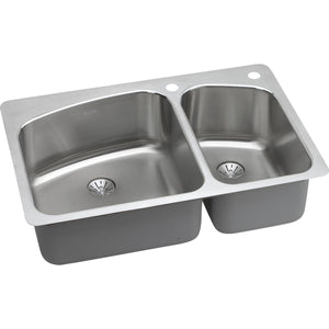 Alternate Image for Elkay Lustertone Classic 33" Stainless Steel Kitchen Sink, 60/40 Double Bowl, 18 Gauge, Lustrous Satin, 1 Faucet Hole, LKHSR2509RPD1