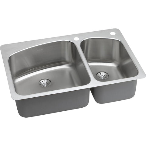 Elkay Lustertone Classic 33" Stainless Steel Kitchen Sink, 60/40 Double Bowl, Lustrous Satin, LKHSR2509RPD1