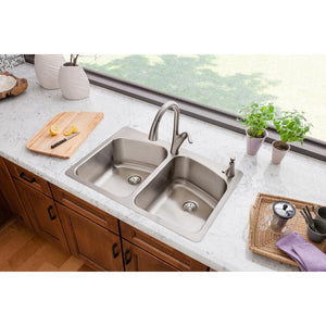 Alternate Image for Elkay Lustertone Classic 33" Stainless Steel Kitchen Sink, 50/50 Double Bowl, 18 Gauge, Lustrous Satin, 1 Faucet Hole, LKHSR33229PD1