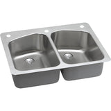 Elkay Lustertone Classic 33" Stainless Steel Kitchen Sink, 50/50 Double Bowl, Lustrous Satin, LKHSR33229PD1 - The Sink Boutique