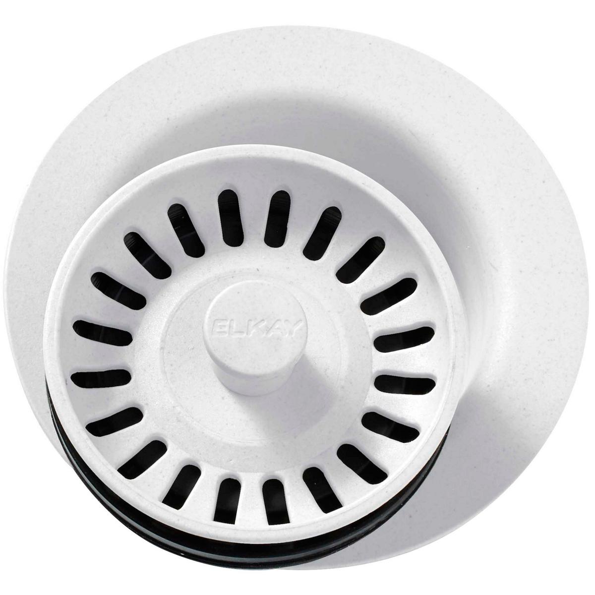 Elkay LKQD35WH Polymer 3-1/2" Disposer Flange with Removable Basket Strainer and Rubber Stopper White