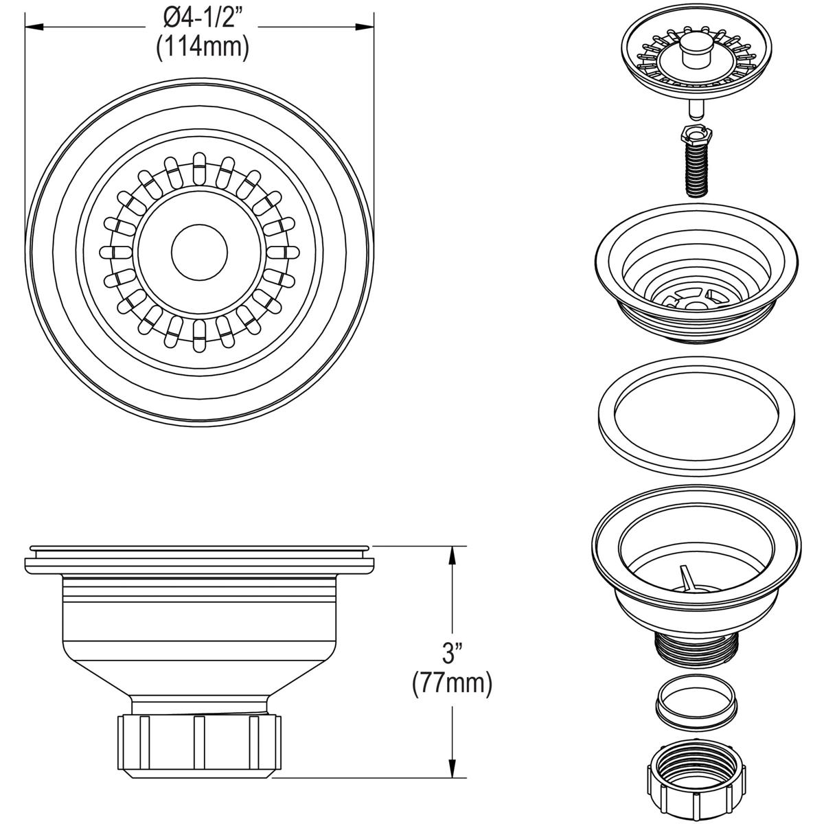 Elkay LKQS35CH Polymer Drain Fitting with Removable Basket Strainer and Rubber Stopper Charcoal - The Sink Boutique