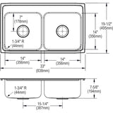 Elkay Lustertone Classic 33" Stainless Steel Kitchen Sink, 50/50 Double Bowl, Lustrous Satin, LR33194 - The Sink Boutique