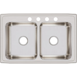 Alternate Image for Elkay Lustertone Classic 33" Stainless Steel Kitchen Sink, 50/50 Double Bowl, 18 Gauge, Lustrous Satin, 4 Faucet Hole, LR33214