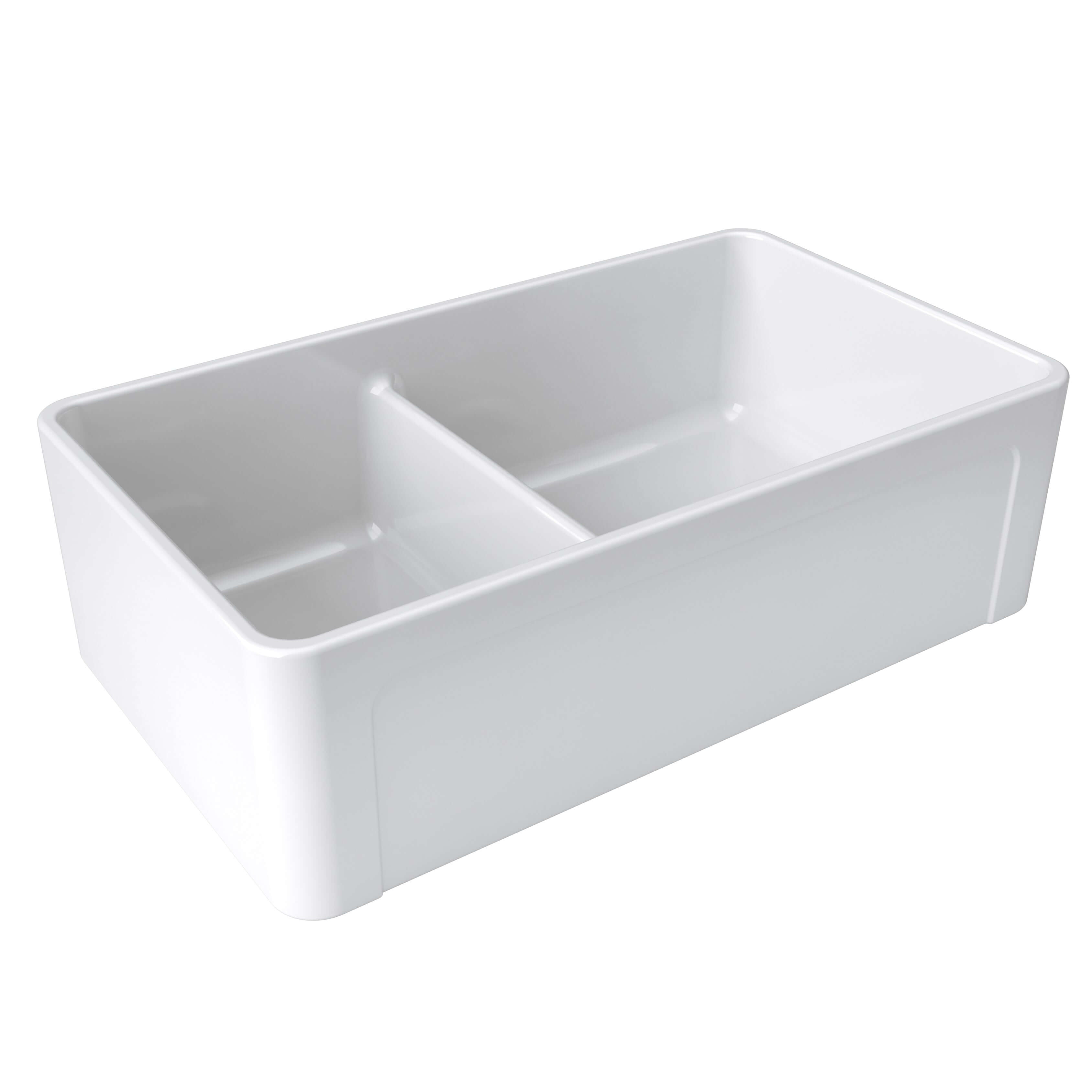 Latoscana 33-IN Fireclay Double Bowl Farmhouse Apron Sink Reversible LTD3319W Angled 1