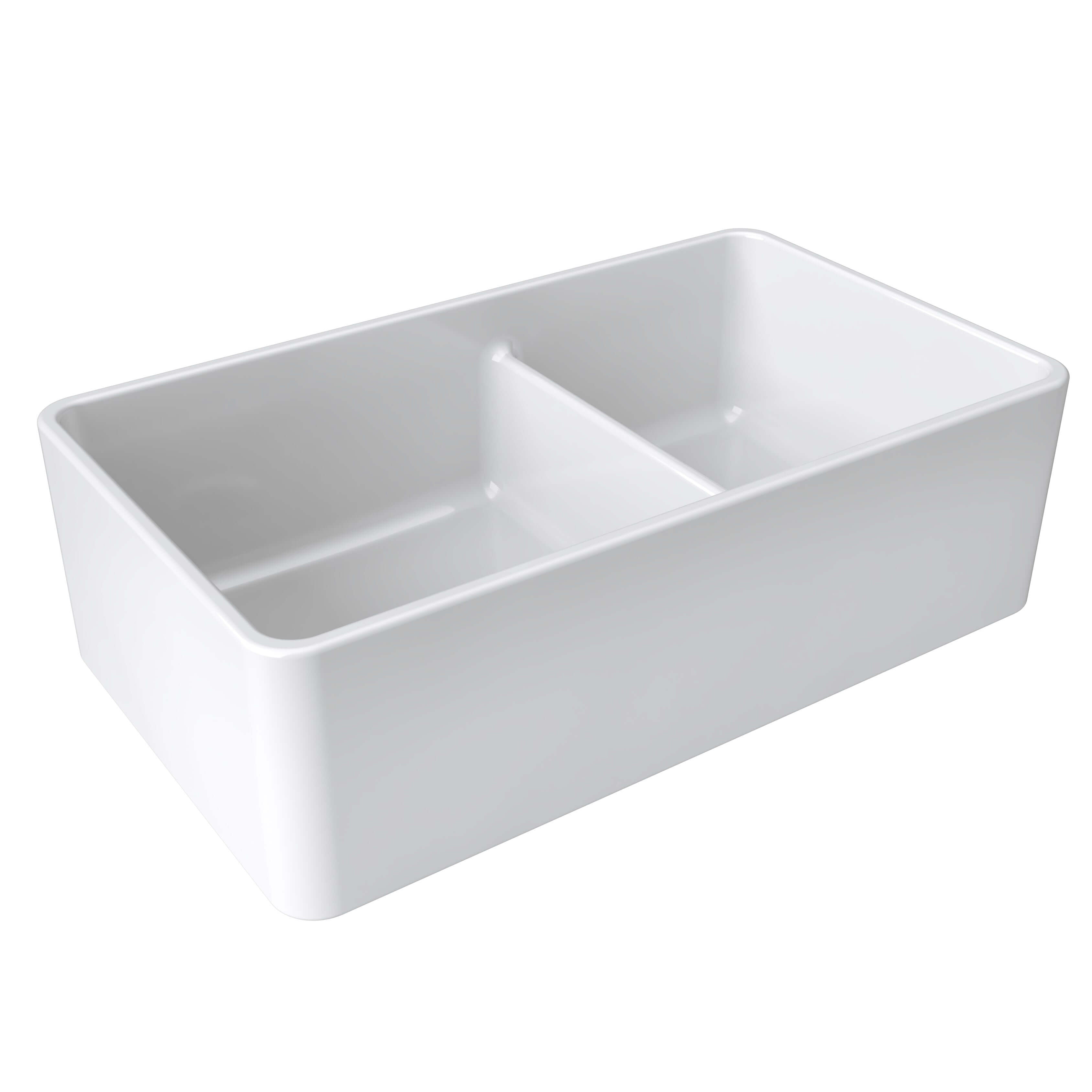 Latoscana 33-IN Fireclay Double Bowl Farmhouse Apron Sink Reversible LTD3319W Angled 2
