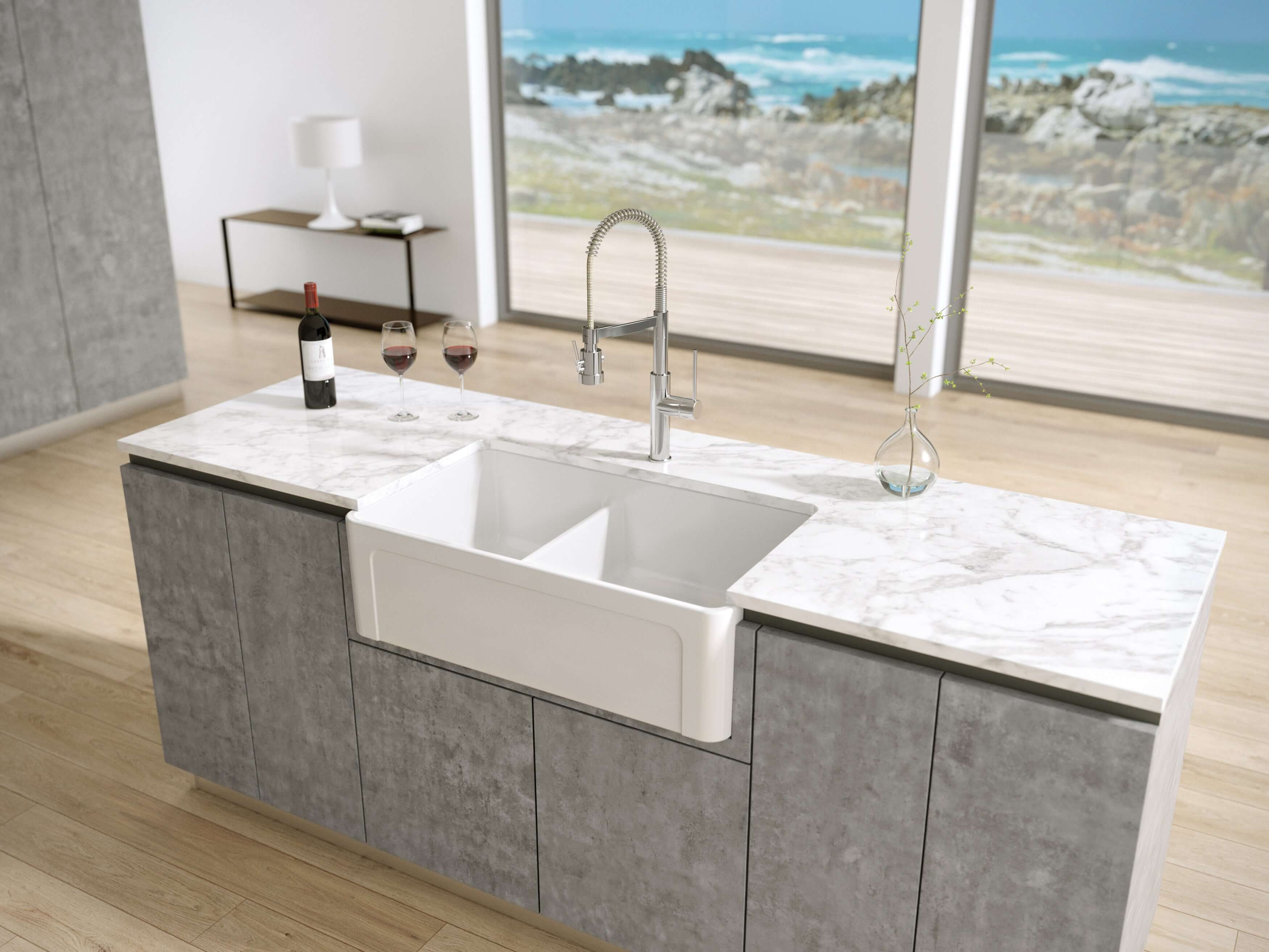 Latoscana 33-IN Fireclay Double Bowl Farmhouse Apron Sink Reversible LTD3319W Lifestyle 1