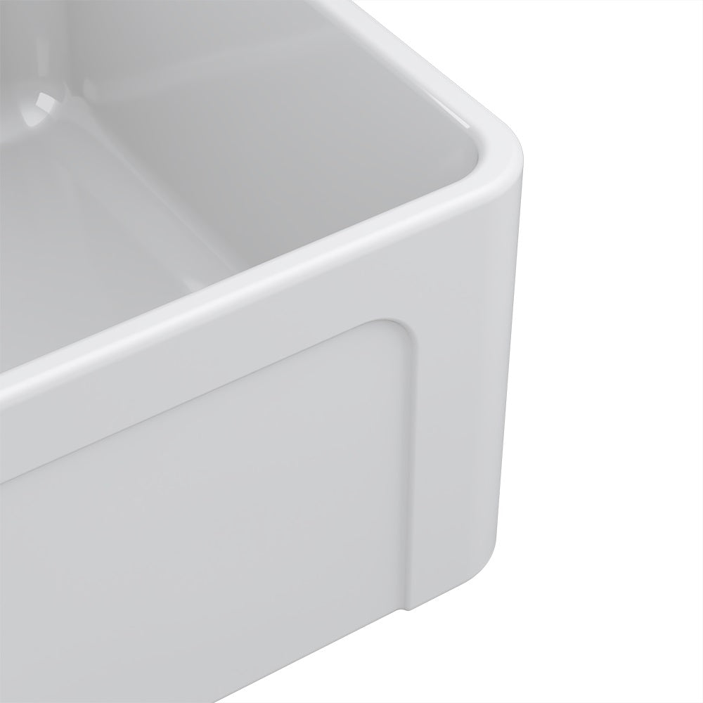 Latoscana 30-IN Fireclay Single Bowl Farmhouse Apron Sink Reversible LTW3019W Corner Closeup 1