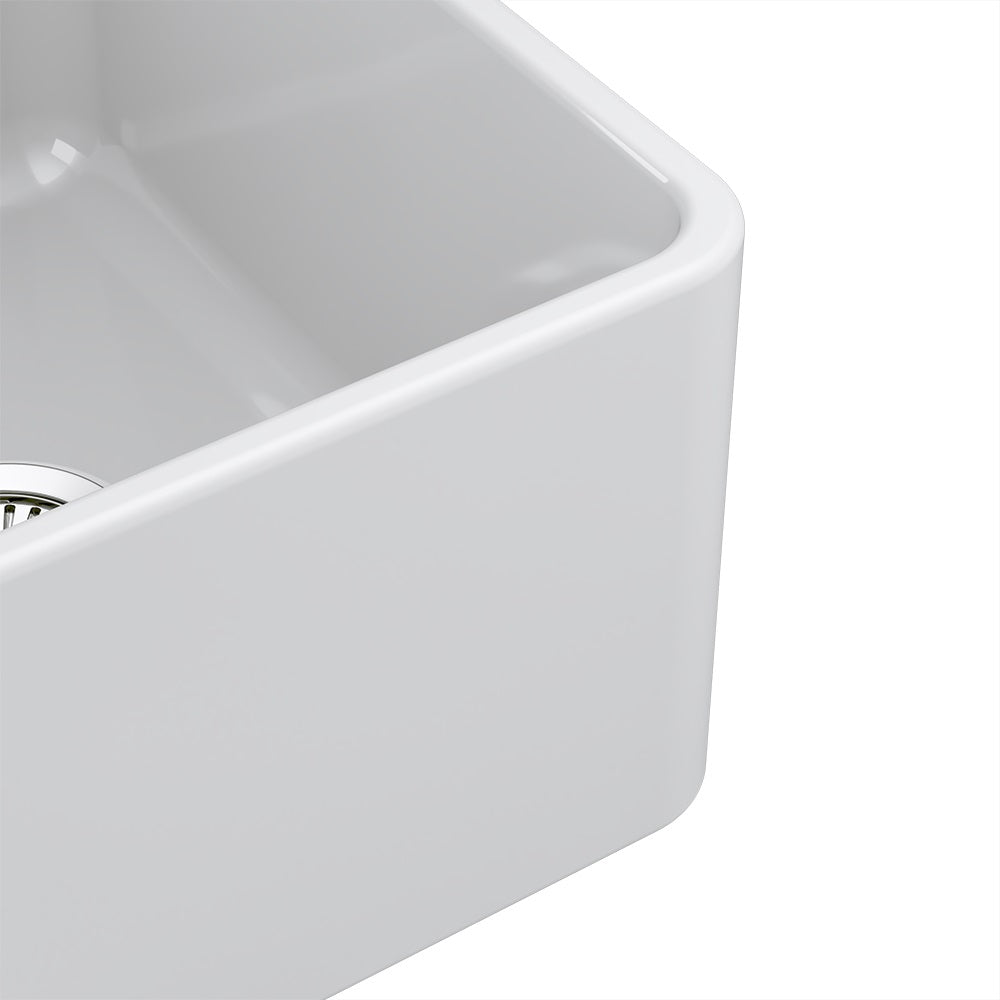 Latoscana 30-IN Fireclay Single Bowl Farmhouse Apron Sink Reversible LTW3019W Corner Closeup 2