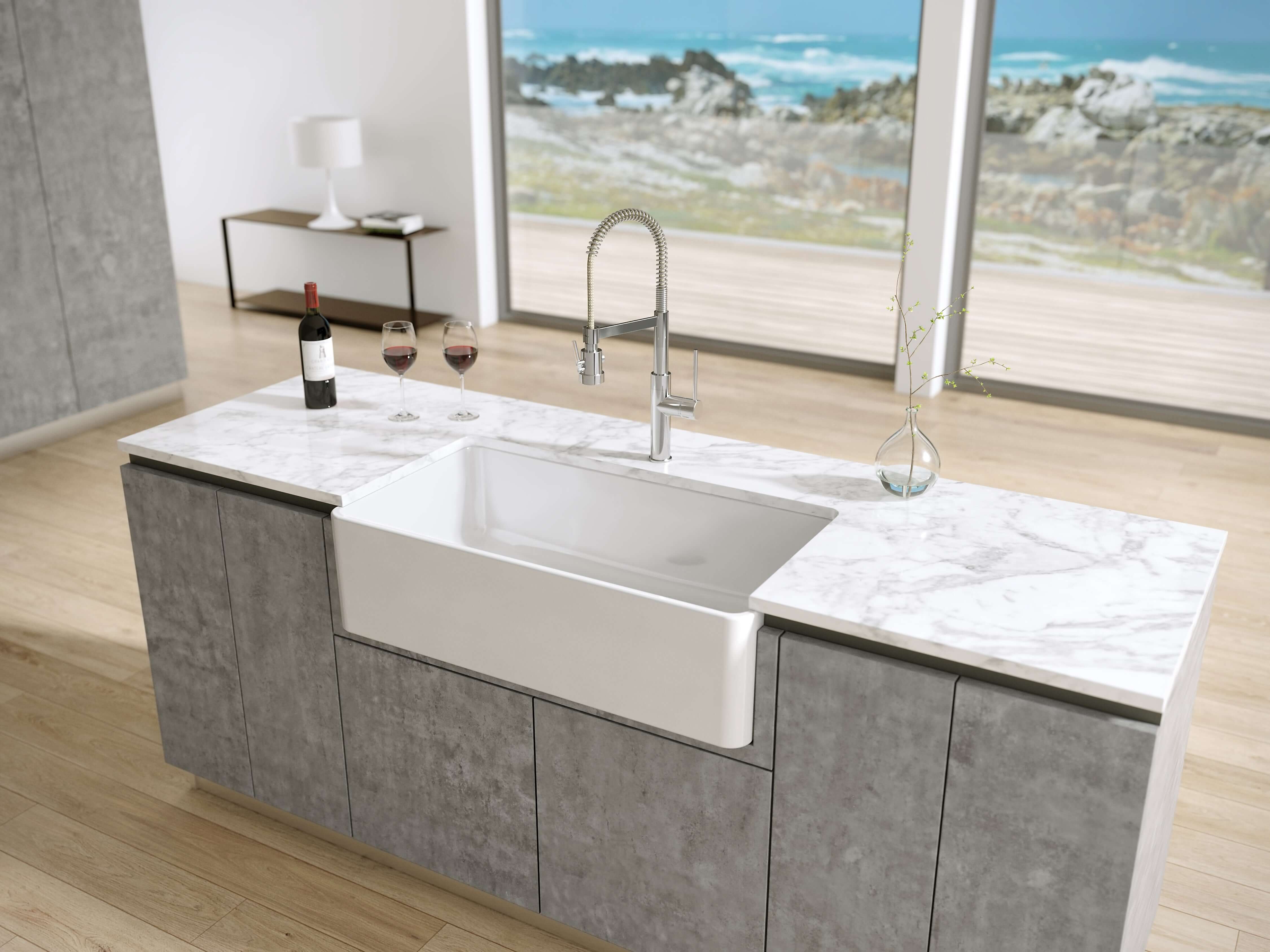 Latoscana 36" Fireclay Single Bowl Farmhouse Apron Sink, Reversible, LTW3619W - The Sink Boutique