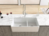 Latoscana 36" Double Bowl Fireclay Farmhouse Sink with Accessory Ledge, White, LDL3619W - The Sink Boutique
