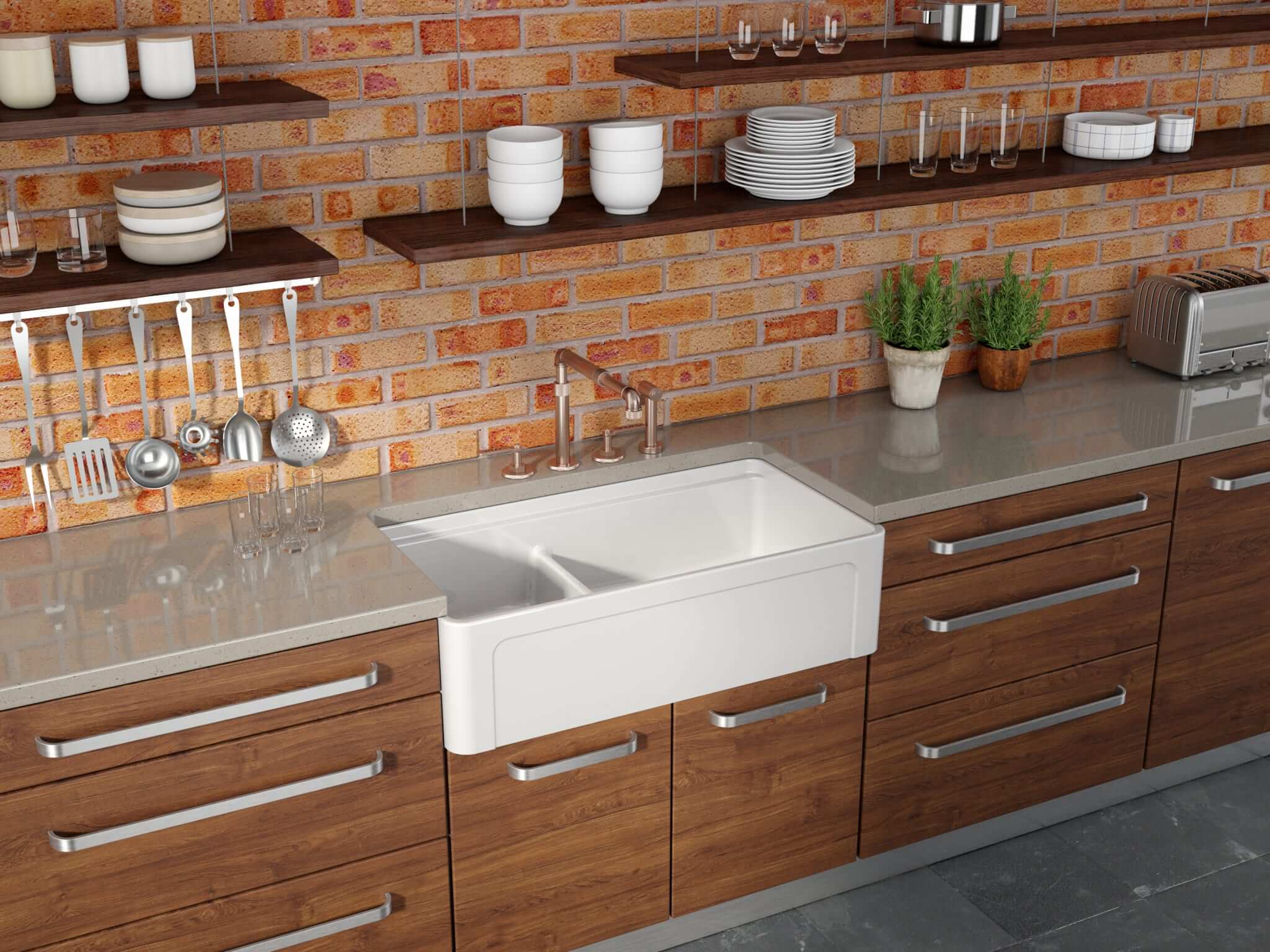 Latoscana 36" Double Bowl Fireclay Farmhouse Sink with Accessory Ledge, White, LDL3619W - The Sink Boutique