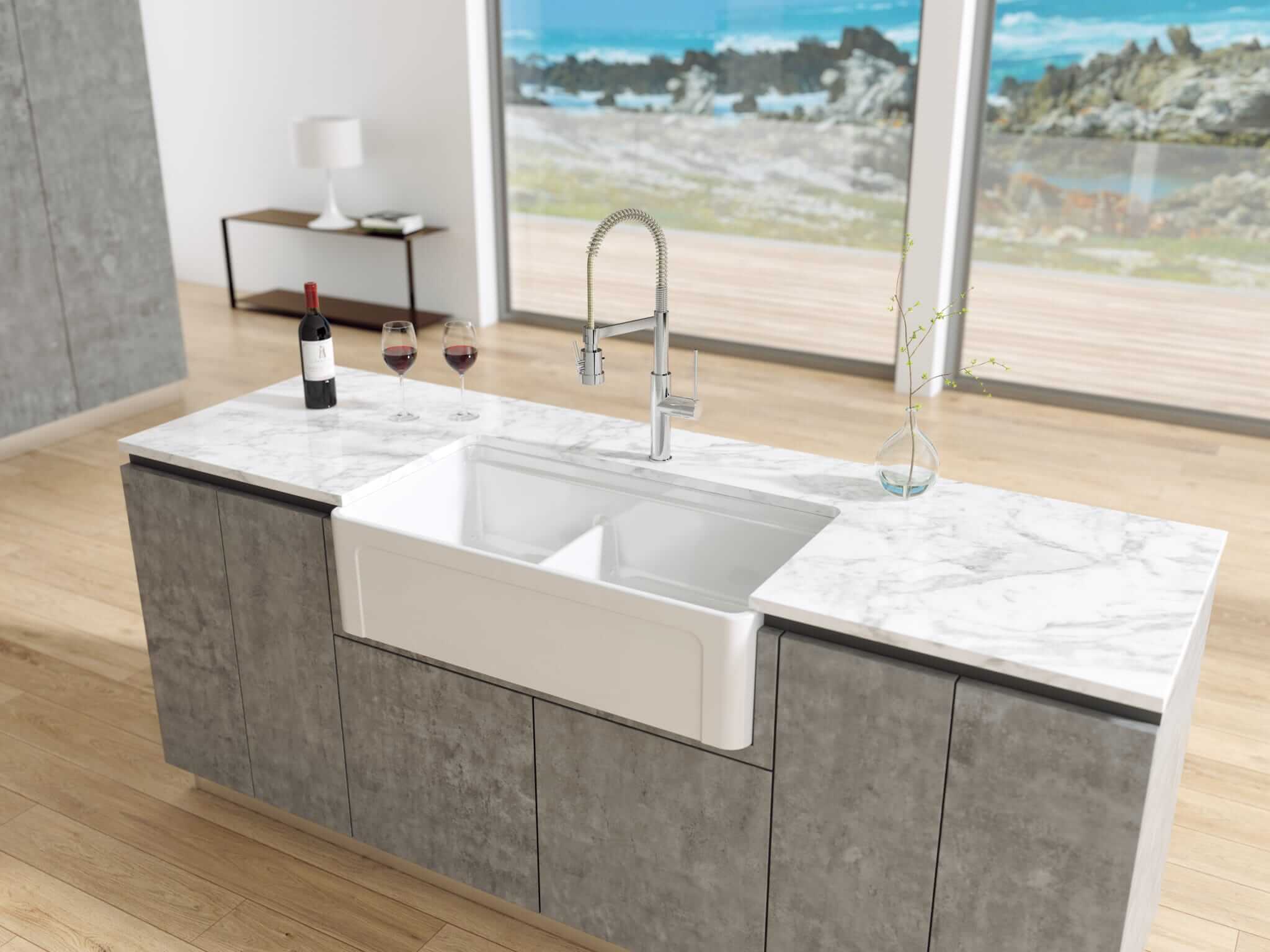 Latoscana 36" Double Bowl Fireclay Farmhouse Sink with Accessory Ledge, White, LDL3619W - The Sink Boutique