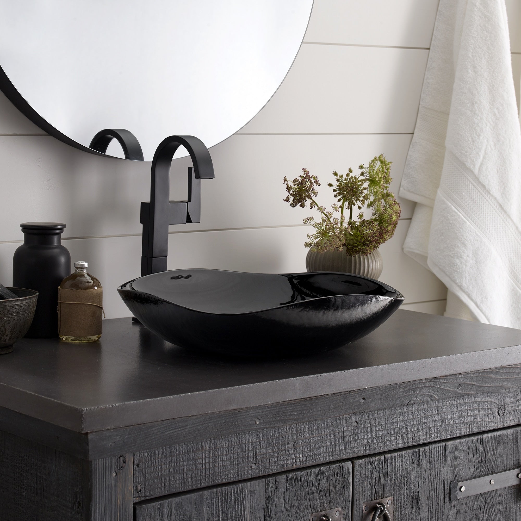 Native Trails Murano 15" Rounded-Square Glass Vessel Bathroom Sink, Abyss, MG1515-AS