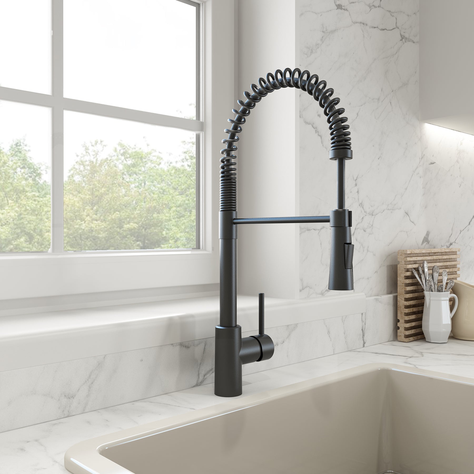 BOCCHI Livenza 1.75 GPM Brass Kitchen Faucet, Goose Neck, Matte Black, 2020 0001 MB