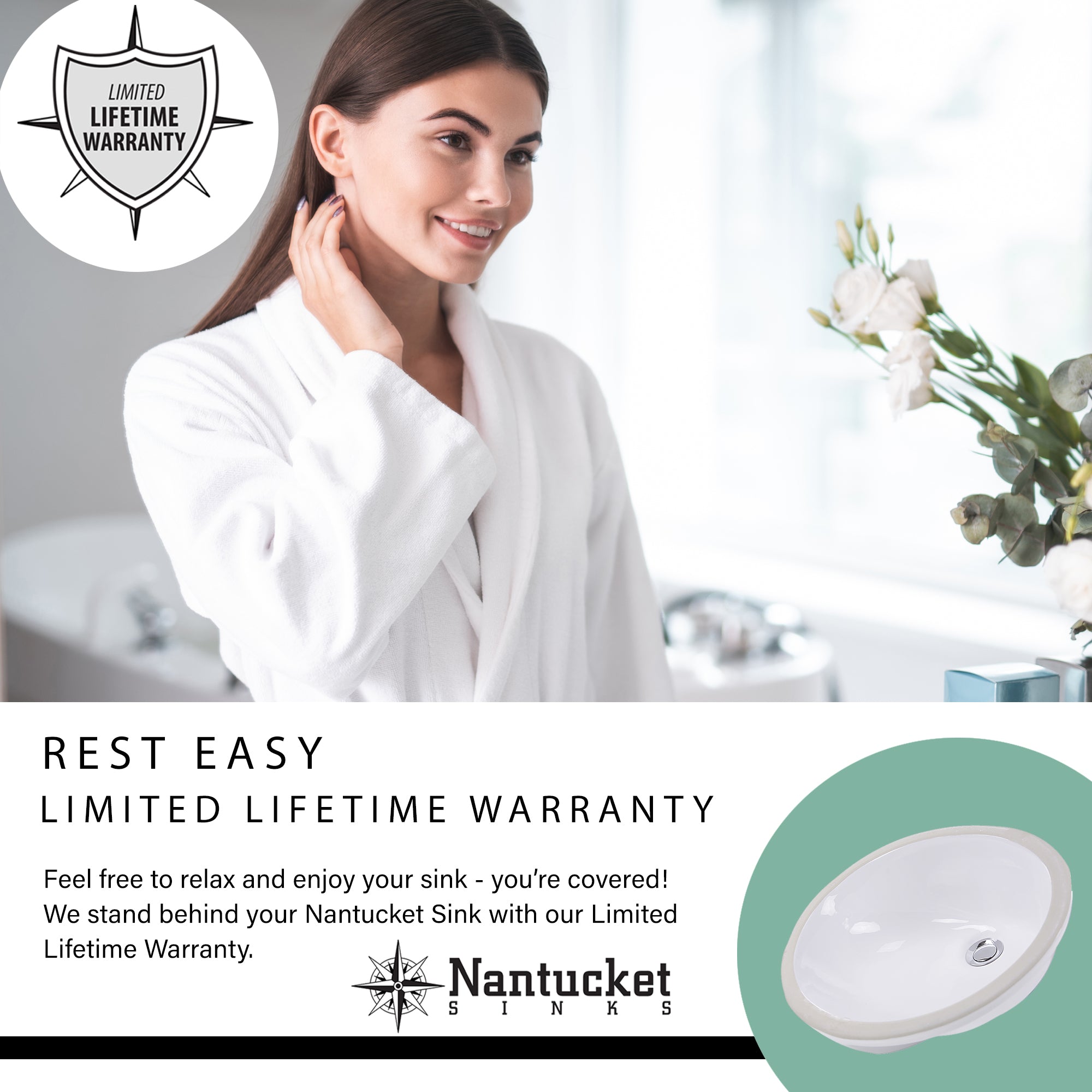 Nantucket Sinks Great Point 23" Ceramic Bathroom Sink, White, DI-2418-R8 - The Sink Boutique