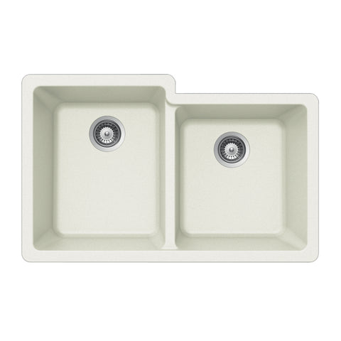 Houzer 33" Granite Undermount 60/40 Double Bowl Kitchen Sink, White, M-175U CLOUD