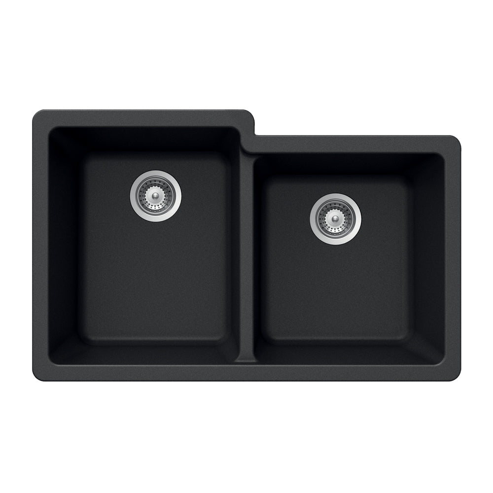Houzer 33" Granite Undermount 60/40 Double Bowl Kitchen Sink, Black, M-175U MIDNITE