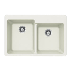 Alternate Image for Houzer 33" Granite Topmount 60/40 Double Bowl Kitchen Sink, White, M-175 CLOUD