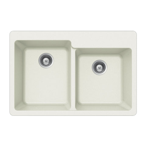 Houzer 33" Granite Topmount 60/40 Double Bowl Kitchen Sink, White, M-175 CLOUD