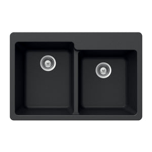 Alternate Image for Houzer 33" Granite Topmount 60/40 Double Bowl Kitchen Sink, Black, M-175 MIDNITE