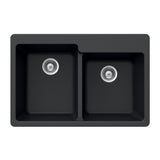 Houzer 33" Granite Topmount 60/40 Double Bowl Kitchen Sink, Black, M-175 MIDNITE