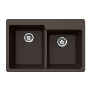 Alternate Image for Houzer 33" Granite Topmount 60/40 Double Bowl Kitchen Sink, Brown, M-175 MOCHA