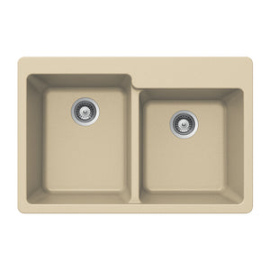 Alternate Image for Houzer 33" Granite Topmount 60/40 Double Bowl Kitchen Sink, Biscuit, M-175 SAND