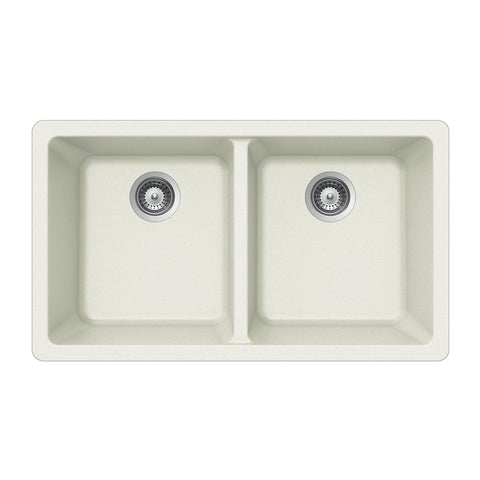 Houzer 33" Granite Undermount 50/50 Double Bowl Kitchen Sink, White, M-200U CLOUD