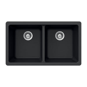 Alternate Image for Houzer 33" Granite Undermount 50/50 Double Bowl Kitchen Sink, Black, M-200U MIDNITE