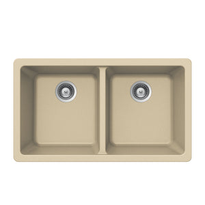 Alternate Image for Houzer 33" Granite Undermount 50/50 Double Bowl Kitchen Sink, Biscuit, M-200U SAND
