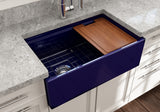 BOCCHI Contempo 30" Fireclay Workstation Farmhouse Sink with Accessories, Sapphire Blue, 1344-010-0120