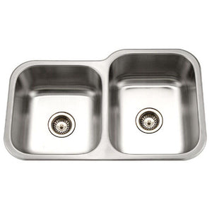 Alternate Image for Houzer 32" Stainless Steel Under Mount 60/40 Double Bowl Kitchen Sink, 18 Gauge, MEC-3220SL-1