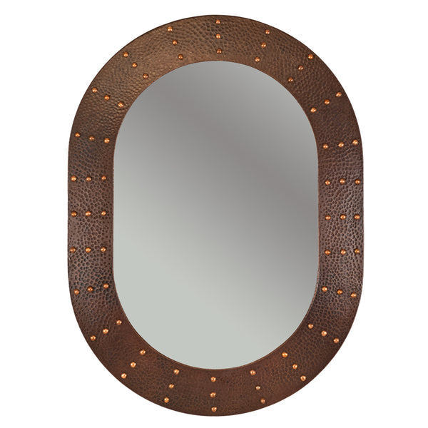 Premier Copper Products 35" Hand Hammered Oval Copper Mirror with Hand Forged Rivets, MFO3526-RI