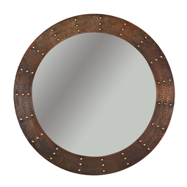 Premier Copper Products 34" Hand Hammered Round Copper Mirror with Hand Forged Rivets, MFR3434-RI