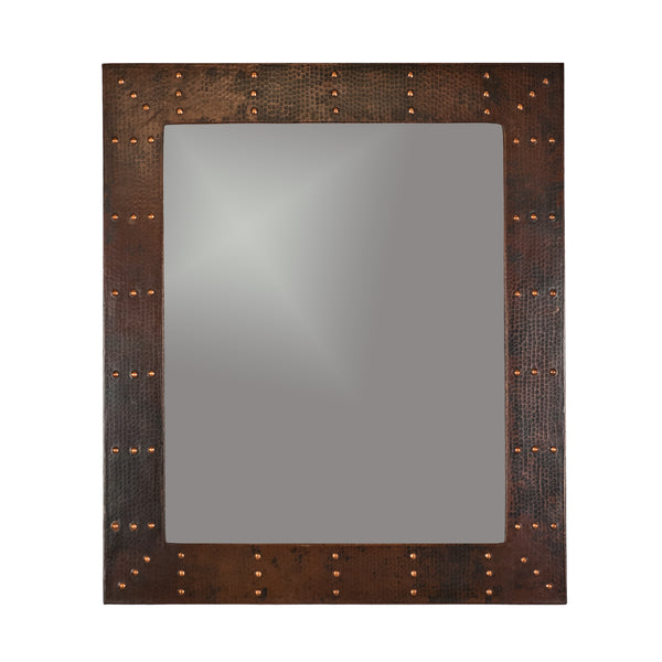 Premier Copper Products 36" Hand Hammered Rectangle Copper Mirror with Hand Forged Rivets, MFREC3631-RI