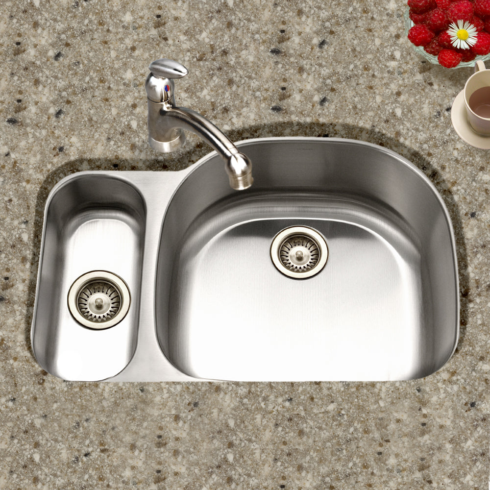 Houzer 32" Stainless Steel Undermount 80/20 Double Bowl Kitchen Sink, MG-3209SL-1 - The Sink Boutique