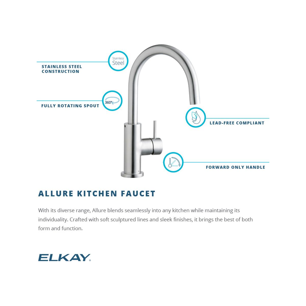 Elkay LK7921SSS Allure Single Hole Kitchen Faucet with Lever Handle Satin Stainless Steel - The Sink Boutique