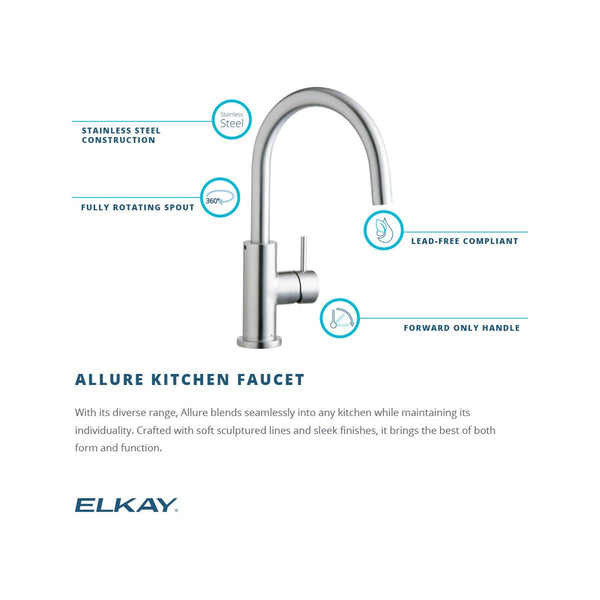 Elkay LK7921SSS Allure Single Hole Kitchen Faucet with Lever Handle Sa