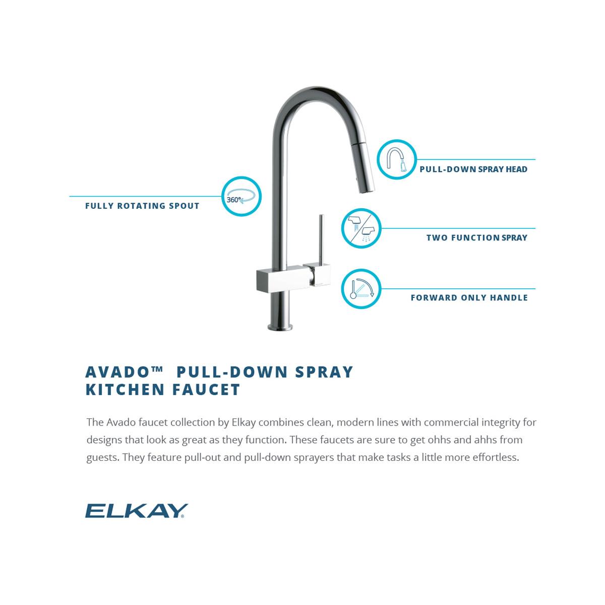Elkay LKAV1031NK Avado Single Hole Kitchen Faucet with Pull-down Spray and Lever Handle Brushed Nickel - The Sink Boutique