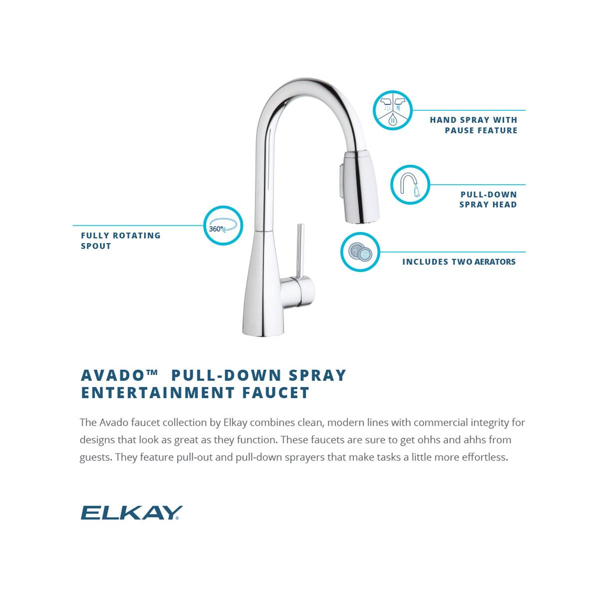 Elkay LKAV4032LS Avado Single Hole Bar Faucet with Pull-down Spray and Forward Only Lever Handle Lustrous Steel - The Sink Boutique
