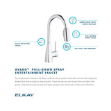Elkay LKAV4032LS Avado Single Hole Bar Faucet with Pull-down Spray and Forward Only Lever Handle Lustrous Steel - The Sink Boutique