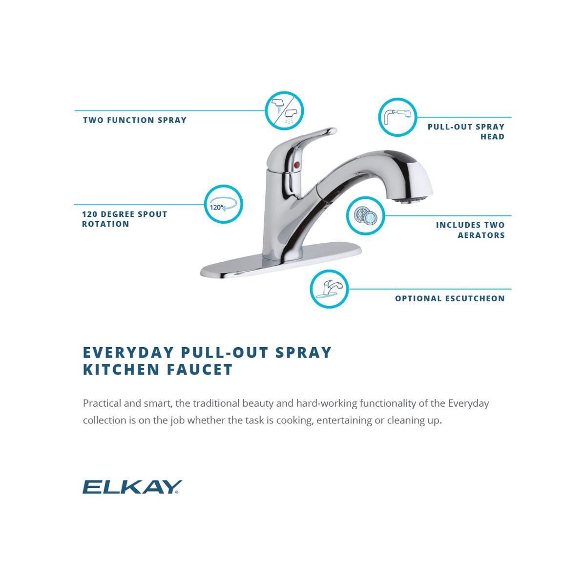Elkay LK5000CR Everyday Single Hole Deck Mount Kitchen Faucet with Pull-out Spray Lever Handle and Optional Escutcheon Chrome - The Sink Boutique