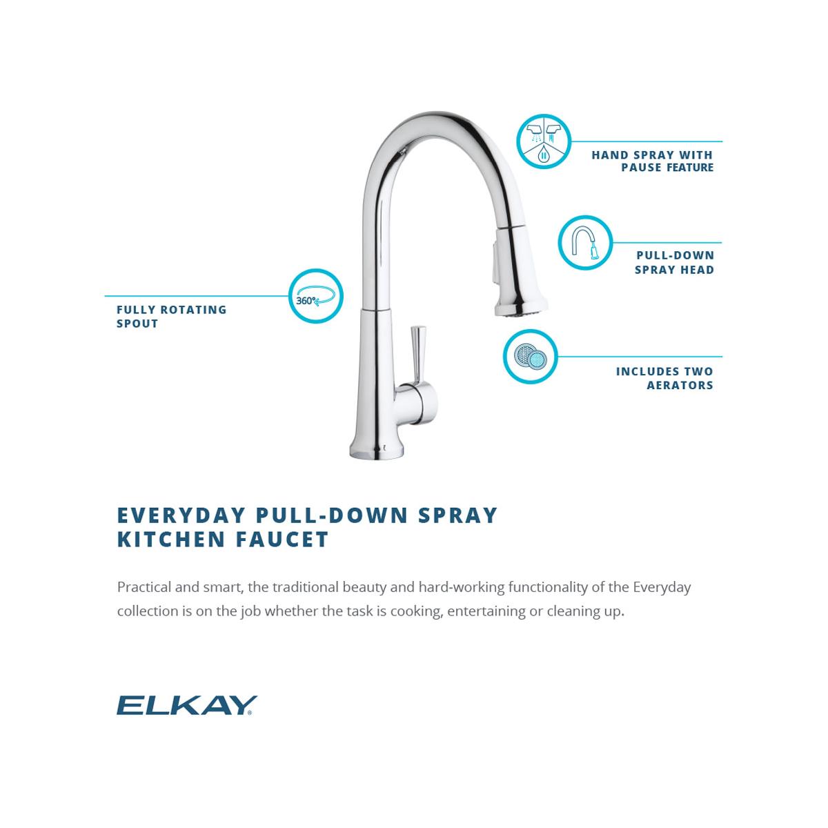Elkay LK6000LS Everyday Single Hole Deck Mount Kitchen Faucet with Pull-down Spray Forward Only Lever Handle Lustrous Steel - The Sink Boutique