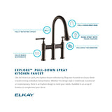 Elkay LKEC2037LS Explore Three Hole Bridge Faucet with Pull-down Spray and Lever Handles Lustrous Steel - The Sink Boutique
