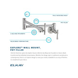 Elkay LKEC2091LS Explore Wall Mount Single Hole Pot Filler Kitchen Faucet with Lever Handles Lustrous Steel - The Sink Boutique